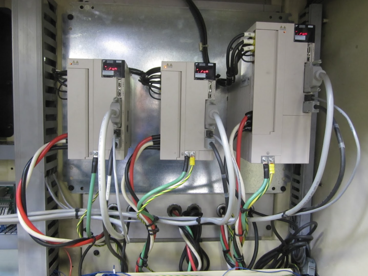 Close up of new Yaskawa AC servo drives. Power electronics has improved efficiency steadily each year justifying replacements.